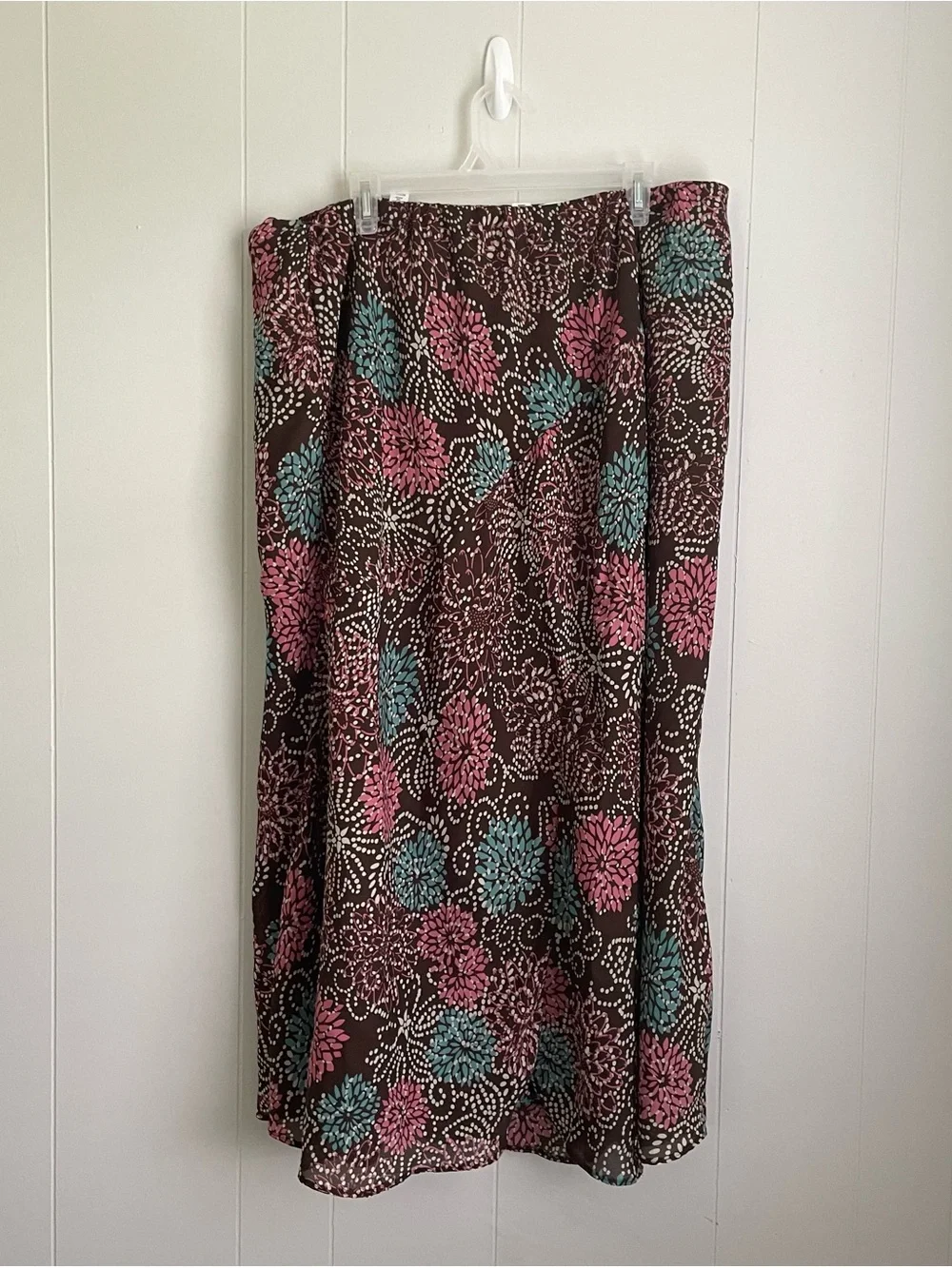 Cato Brown A-Line Skirt with Pink and Blue Floral Print